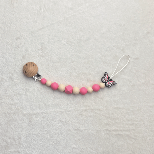 Attache16 Attache-tétine Papillon Rose